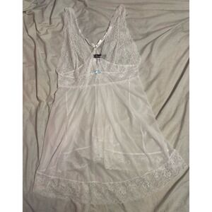 Escante Collection Plus Size White‎ Sheer Lace Detail Babydoll Lingerie, 1X